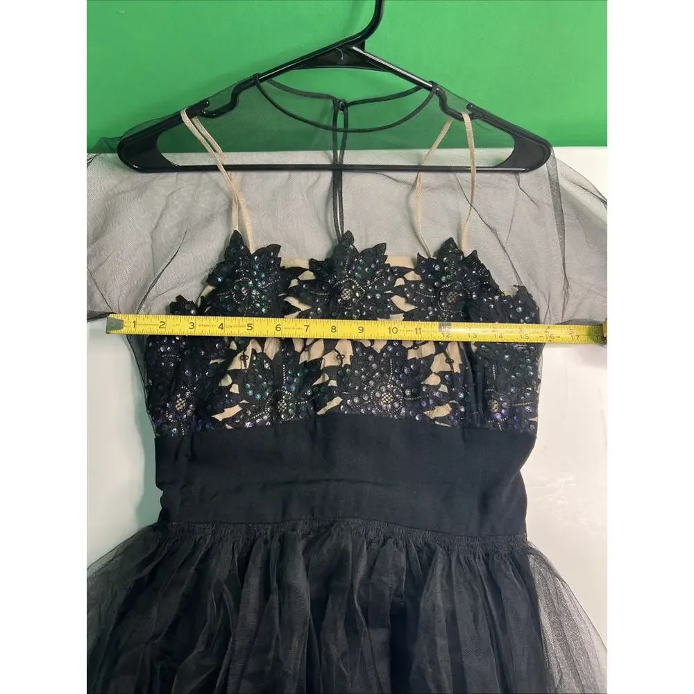 1940’s BENHAM Original Mesh Sleeve Sequined Bodice Evening or Cocktail Dress